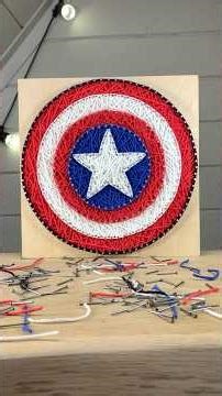 Captain America tutorial on how to create a string art painting #art #usa #stringart #marvel #asmr
