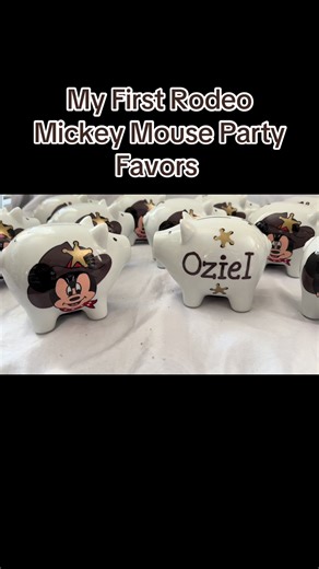 Personalized hand painted My First Rodeo Mickey Mouse First birthday party favors alcancias #mickeymouse #myfirstrodeo #kidspartyfavors #firstbirthday