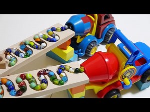 Marble Run Race ☆ HABA Double Slope, Dump Truck & Mixer Truck # 29