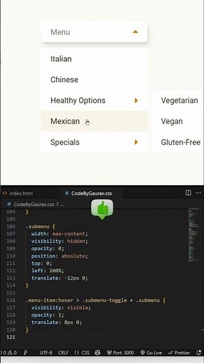 🔽 Simple Dropdown Menu using HTML & CSS #webdevelopment #coding #htmlcss #shorts