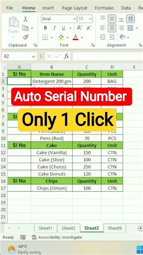 Auto Fill Serial Number ‼️ Excel Trick #Shorts #Excel #ExcelTricks #ShortsFeed