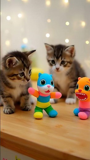 Sock Puppet Show Kittens Perform With Sock Puppets on Mini Stage One Puppet Shocked