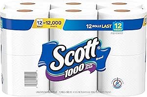 Scott 1000 Sheets Per Roll Toilet Paper, 12 Rolls, Bath Tissue
