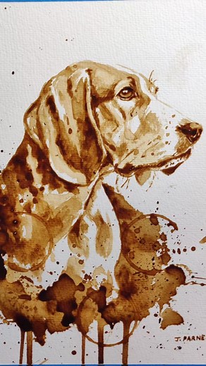 Painting an adorable Beagle puppy dog with coffee speed painting #art #painting #coffeepainting
