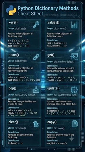 🐍Python Dictionary Methods Cheat Sheet | #youtubeshorts #trending #ai #viral #ytshorts #zodiac