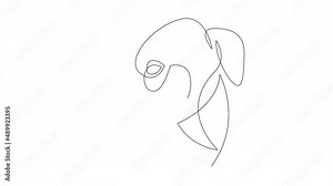 Self drawing simple animation of single continuous one line drawing Greyhound. Dog head drawing by hand, black lines on a white background. The concept of wildlife, pets, veterinary.