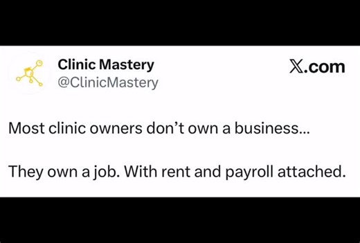 If your clinic stops when you step away… You don’t have a business - you have a job. . It’s time to build the machine. 👉 DM or Comment the word “CEO” to learn how. | Clinic Mastery
