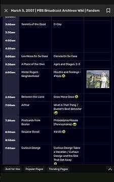PBS Kids Schedule - March 5, 2007: 19 years ago today