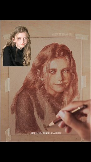 13K views · 509 reactions | Colored pencil drawing by artist Archimedes (Douyin) — a beautifully warm portrait study created with rich sepia tones. The artist captures the model’s gentle expression and flowing hair with soft shading, precise linework, and delicate highlights. Artist: Archimedes (Douyin) #coloredpencilart #portraitdrawing #realismart #pencildrawing #drawingprocess #artstudy #fineart #artinspiration | Color Pencil Masters | Facebook