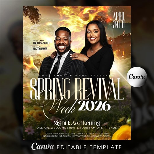 Spring Revival Church Flyer Template-editable Canva-worship Revival Night Conference Program-prayer Service Event-modern Bold Flame Design - Etsy