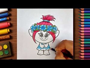 Coloring Poppy (Trolls) Color Pencil Drawing Full Coloring Video