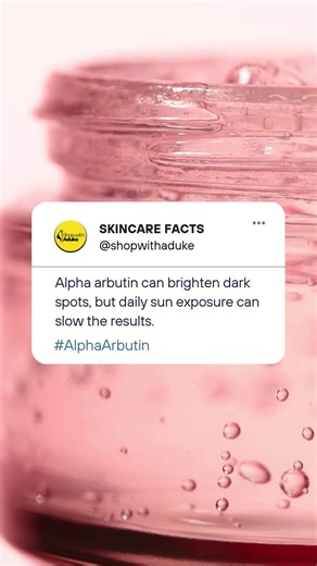 ALPHA ARBUTIN: HERE'S HOW IT WORKS Alpha arbutin works to reduce the appearance of dark spots and uneven skin tone by helping to control excess melanin production. Over time it can help your skin look clearer and more even. But here is the catch. If you are treating dark spots and still exposing your skin to the sun without protection, the pigmentation can return or become darker. That is why sunscreen is a must when using brightening ingredients. It protects your progress and helps your treatme