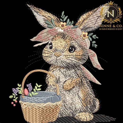 Easter Bunny Embroidery Design, Cute Rabbit With Egg Basket Machine Embroidery Pattern, Floral Bunny Ears Embroidery File, Spring Gift - Etsy