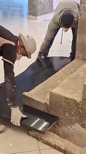 installation on a ceramic tile that has been cut at the bottom of the stairs #automobile