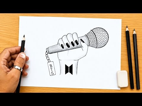 BTS Army Hand with Mic Drawing | BTS Drawing Tutorial | Easy Pencil Drawing