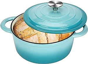 Enameled Cast Iron Dutch Oven, 5 QT Bread Baking Pot with Self Basting Lid, Non-stick Enamel Coated Cookware Pot, Great Christmas Gifts for Family, Teal