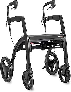 Rollz Motion Rhythm Matt Black - Walker for Parkinson’s - Rollator Walker with Seat - Multiple Customizable Cues with Laser - Modern Design