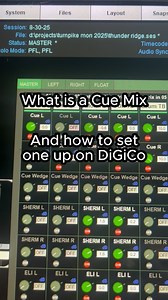 How to Set Up A Cue Mix A cue mix is what monitor engineers listen to that allows them to hear what each member of the band is hearing. You could accomplish this by routing your solo output to your lEM or Wedge, but building a cue mix on a matrix output takes it a step further. Setting your cue mix up on a matrix (or a pair of matrixes from stereo), allows you to route your solo bus to your ears, but also other inputs. Use case for this is being able to route Talkbacks, whether from techs, band 