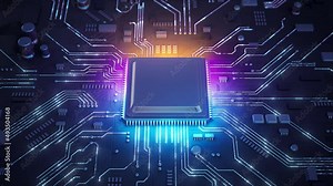 Central Computer Processors CPU concept. Motherboard digital chip. Technology science background. Integrated communication processor. 3D animation