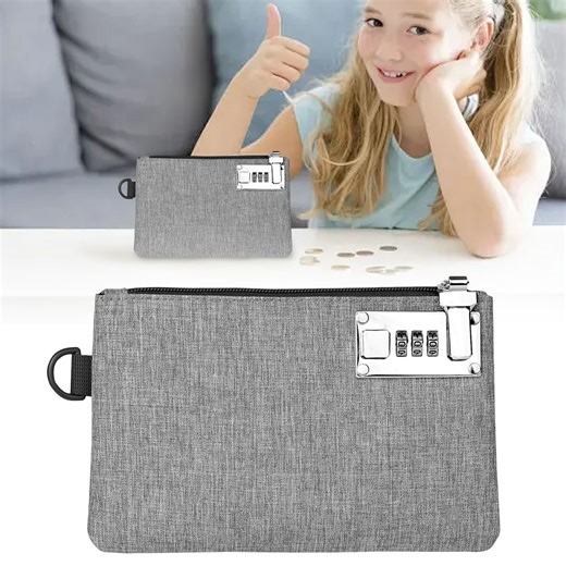 money bag with lock,money bags with zipper,portable lock box,bank bag with lock,Durable Locking Bank Bag Coin Purse for Cash,Passports, Medicine,Credit Cards and Valuable Storage Cash Pouch(Gray)