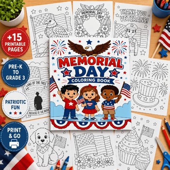 Memorial Day Coloring Book Patriotic Activities Preschool Kindergarten