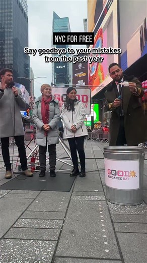 Rebeka @ NYC for FREE on Instagram: "Say goodbye to your mistakes from the past year at Good Riddance Day in Times Square! This is an annual event inspired by Latin American tradition where you can say goodbye to what frustrated you in 2025 and usher in a new start for the new year. Head over to @timessquarenyc today December 28 from 12-1pm. In a past year, you could set fire to your mistakes with @devontemagic, and every year there is a new creative way to say “Good Rddance!” This year, step on