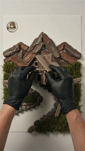 Making a Beautiful Mountain Landscape Using Only Tree Bark & Moss! 🌄🪵 #Shorts