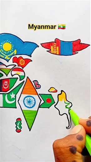 Draw Flag Map of Myanmar 🇲🇲 #myanmar #flag #drawing
