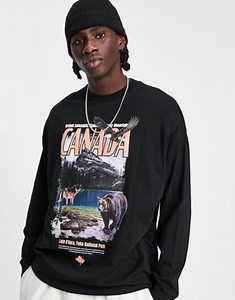ASOS DESIGN oversized long sleeve t-shirt in black with vintage Canada print | ASOS