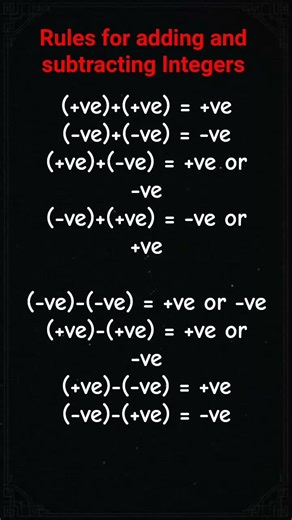 Rules for adding and subtracting Integers #mathematics