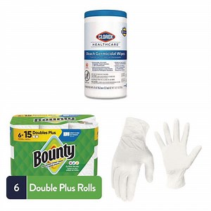 Germicidal Wipes 6 in. x 5 in. (150-Count), Paper Towel (6 Rolls) and Latex Gloves 3 mil (100-Count) Combo - The Home Depot