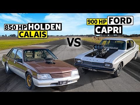Aussie Burnout Cars Drag Race! 850hp Holden VK Calais vs 900hp Ford Capri