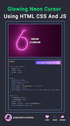 💀 Glowing Neon Cursor Using HTML CSS And JS #js #htmlcss #programming #animation #linux