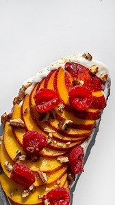 168K views · 17K reactions | breakfast recipe  ✨ fruity, vegan, easy to make! breakfast food deets: 1/2 ripe nectarine, 1 tbsp vegan cream cheese, 1 tsp vanilla extract, 1 tsp agave syrup, sourdough toast, raspberries, pecans, maple syrup. #breakfast #breakfastrecipes #breakfastideas #fruit #toast #recipes #vegan #food | Adina Akhmetova | Facebook