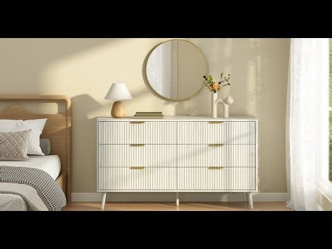 Riumlore Corin Mid-Century-Modern Fluted White 6-Drawer Dresser