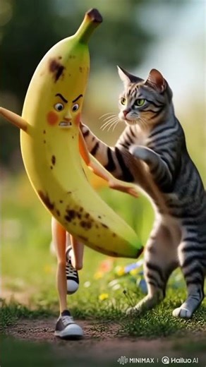 Evil cat squashed a banana 🍌 #meowmeow # catanimatedvideo # trendingcatvideo #viralyoutubeshorts#
