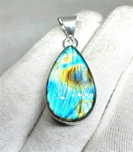 Blue Fire Labradorite Pear Natural Gemstone German Silver Pendant 30.1 Cts - Etsy