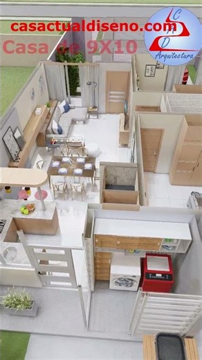 CASA DE 9x10 Metros con 2 DORMITORIOS #arquitectura #casasecologicas #casa