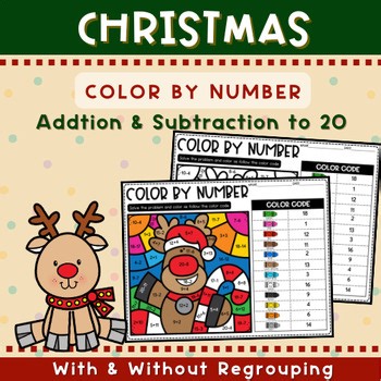 Christmas Color by Number | Mixed Addition & Subtraction to 20 worksheets