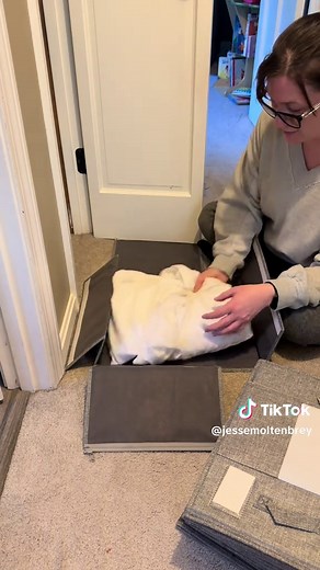 Upgrade your space!! Never fold a fitted sheet again #springcleaning #storagehacks #closetstorage #sheetstorage