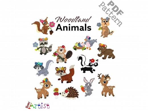 Crochet Pattern: Woodland Animal Applique Collection PDF Download ENG - Etsy