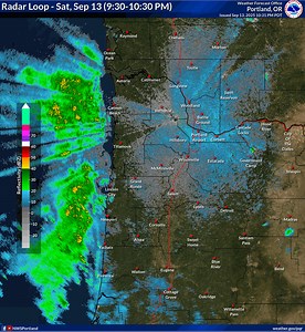 103K views · 275 reactions | ️ Radar imagery as of 10:30 PM Saturday, September 13 shows rain approaching the coast as our next cold front arrives. This front will gradually move inland tonight, bringing rain to the Willamette Valley & southwest WA lowlands by 2-4 AM Sunday. For the latest forecast, visit: weather.gov/portland #ORwx #WAwx | US National Weather Service Portland Oregon | Facebook