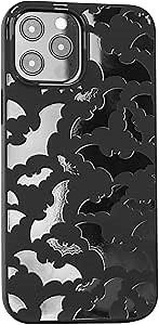 Cavka Matte Black Case Compatible with - iPhone 12 Pro - iPhone 12-6.1 inch Protective TPU Rubber Cover Cute Bats Spooky Print Classy Bumper Non-Slip Design Shockproof Goth Halloween Animal Cool