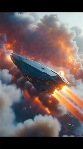 A chaotic alien invasion scene with descending spacecraft in a smoky, apocalyptic landscape.