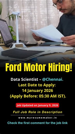 Ford Motor Company is hiring a Data Scientist in Chennai (Hybrid) to work on cutting-edge AI, ML, and Generative AI projects. Ideal for professionals passionate about data-driven innovation, cloud technologies, and enterprise-scale impact. Apply before Jan 14, 2026. Position Data Scientist Job Description Ford Motor Company’s Global Data Insight & Analytics (GDI&A) team is seeking a seasoned Data Scientist to drive enterprise-wide impact using AI, Machine Learning, and Advanced Analytics. This r