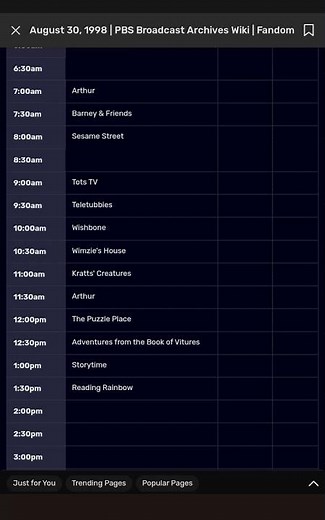 PTV Park Schedule Archive - August 30, 1998: 28 years ago.