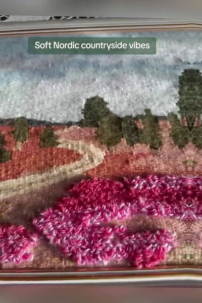 Vintage Swedish Woven Wool Tapestry Landscape, Framed Textile A Art - Pink Heather Field - Etsy