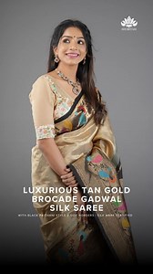 Luxurious Tan Gold Brocade Gadwal Silk Saree with Black Paithani...