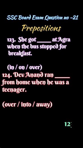 SSC Board Exam Question no 21 Prepositions
