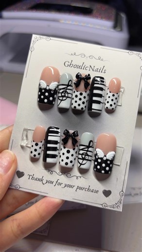 beautiful music note nails!! my second time making these, im glad ive almost perfected it!! • • • • • #fyp #trending #tiktok #nail #inspo